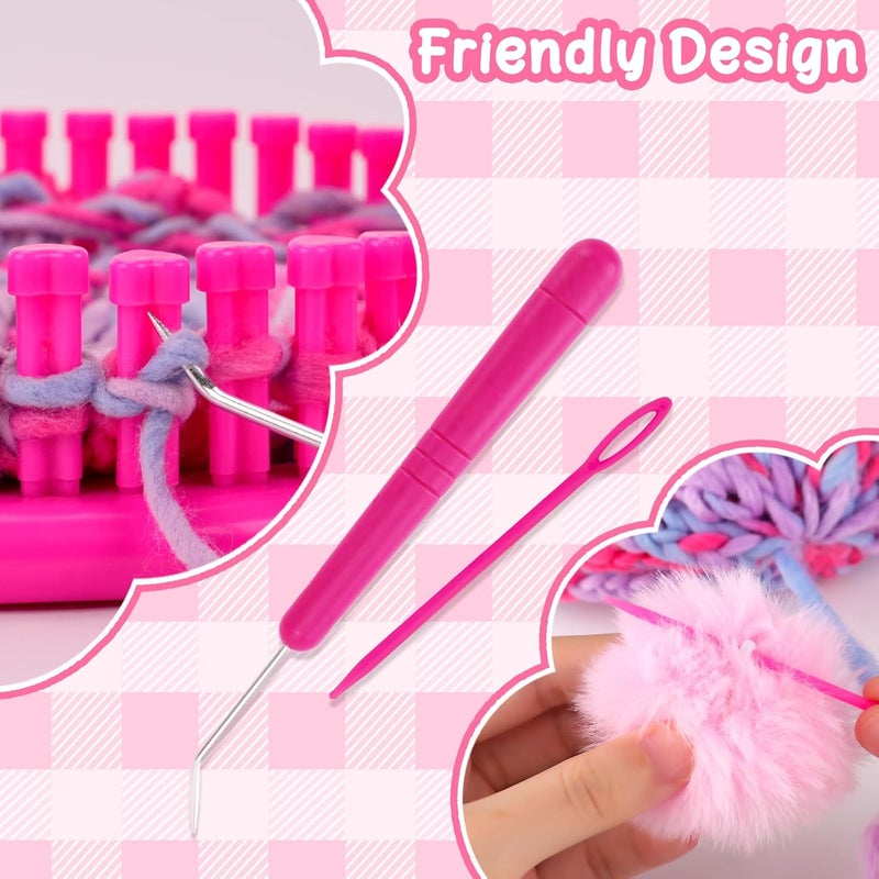 AHCo. . Knitting Loom Kit for Girls Ages 6 7 8 10 11 12 – DIY Yarn Craft Set with Looms, Hooks, Storage Bag and Tools, Create Hats, Scarves, Coasters – Fun Gift for Beginners and Kids (Rose) - Image 4